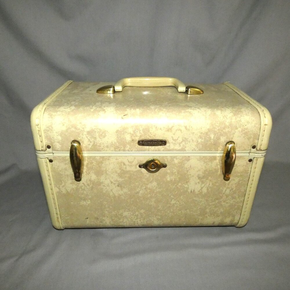 Vintage Samsonite Tan Marble Hard Side Train Case Style 4512
